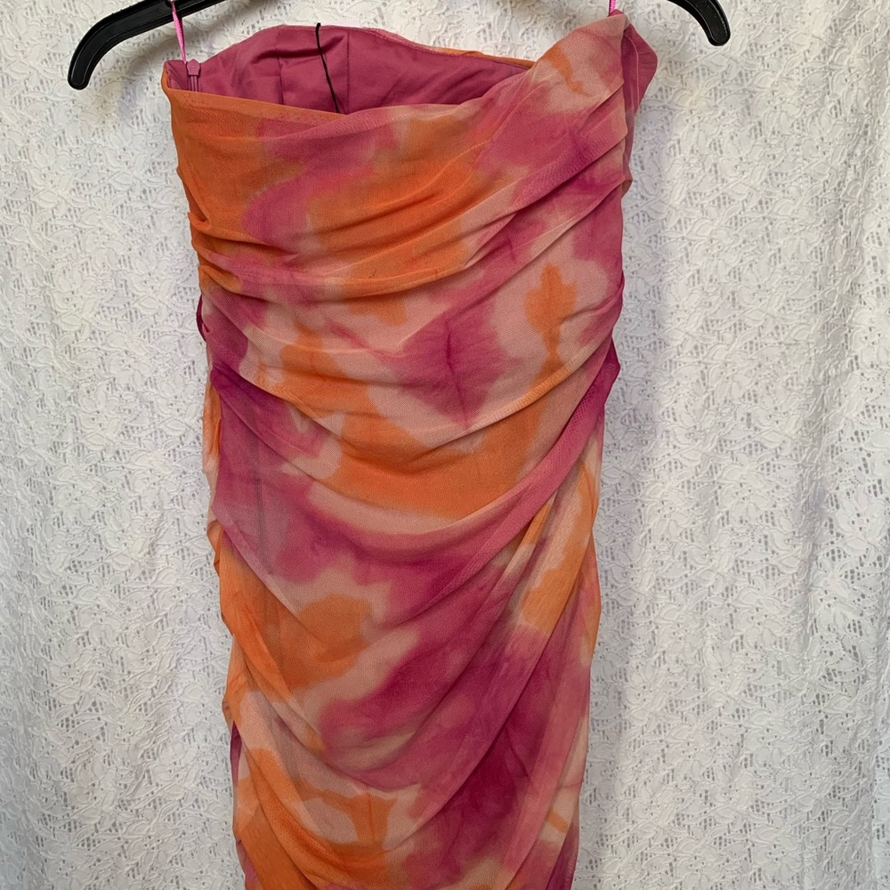 Pink Strapless Dress in Orange